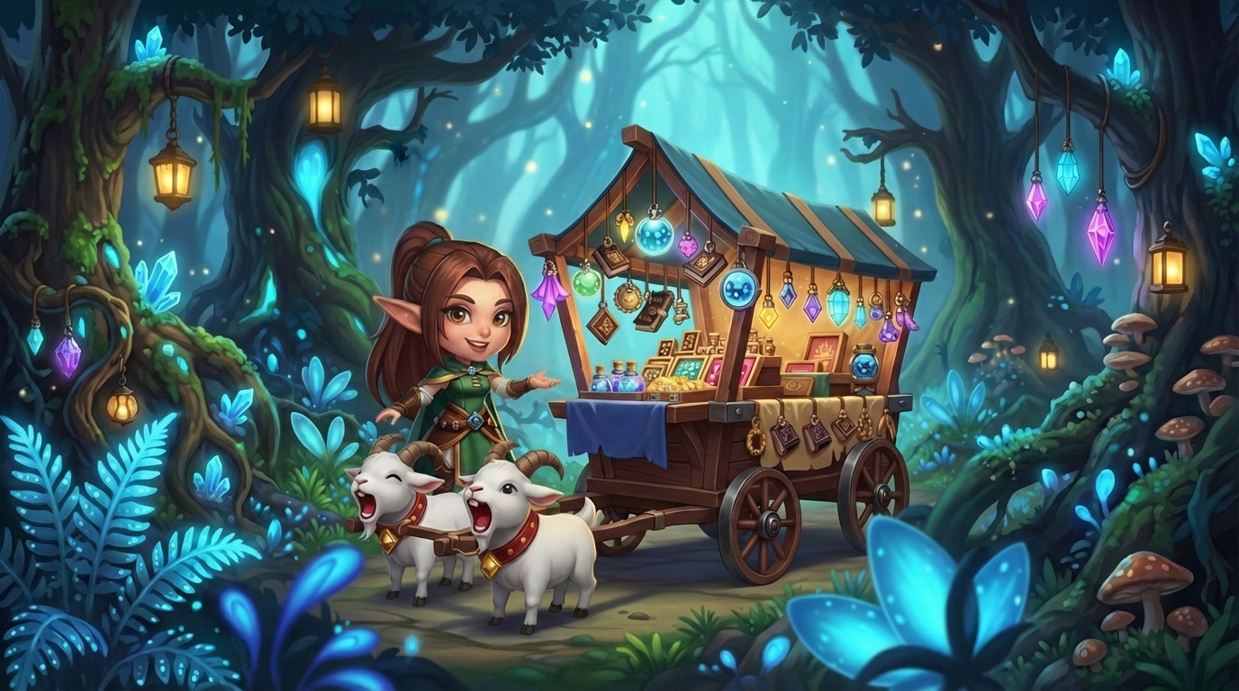Feral Pixie enchanted forest merchant cart